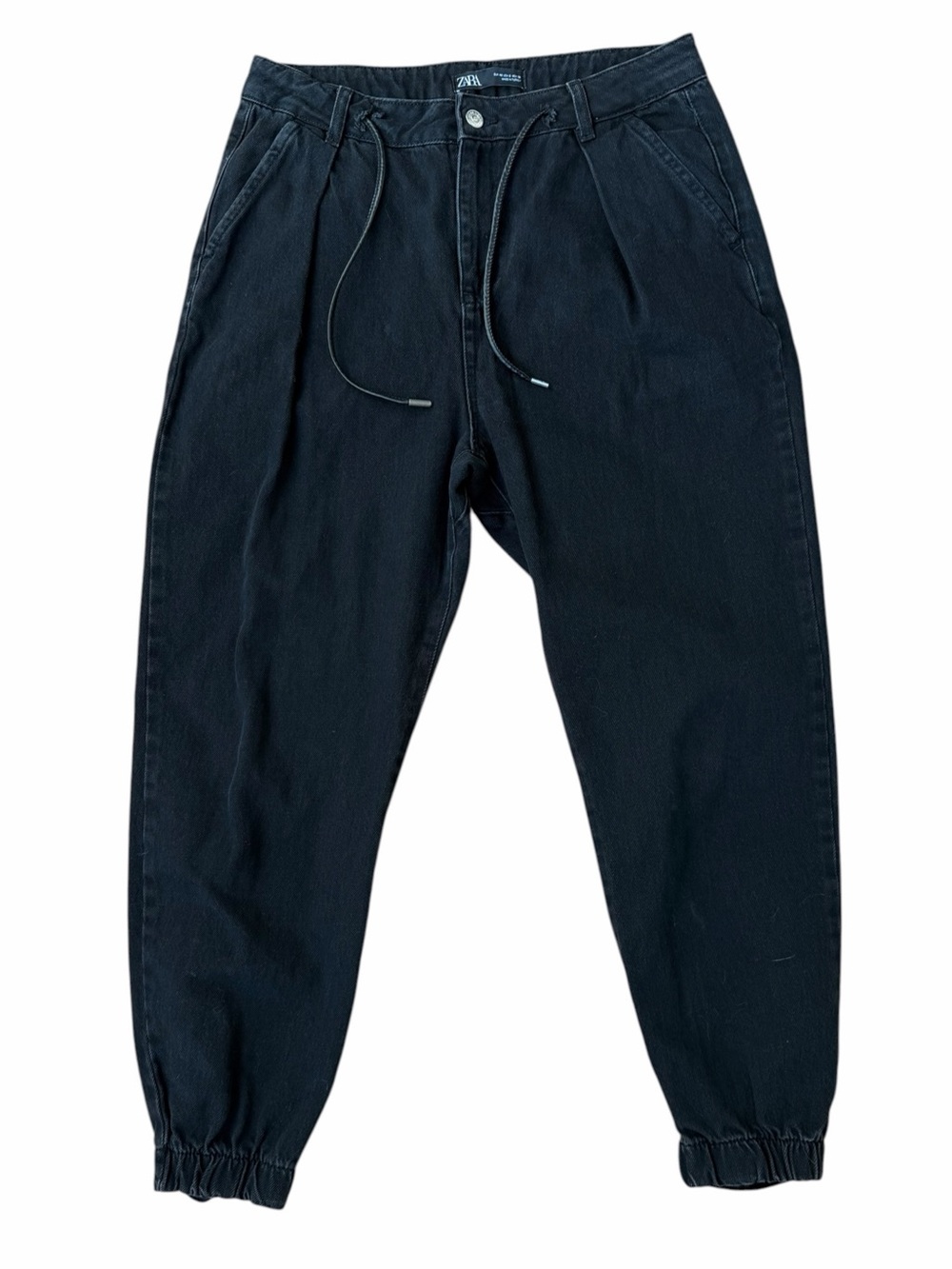 Zara Women’s 8 Black Heavy Thick Denim Jogger Pants Drawstring EUR 40